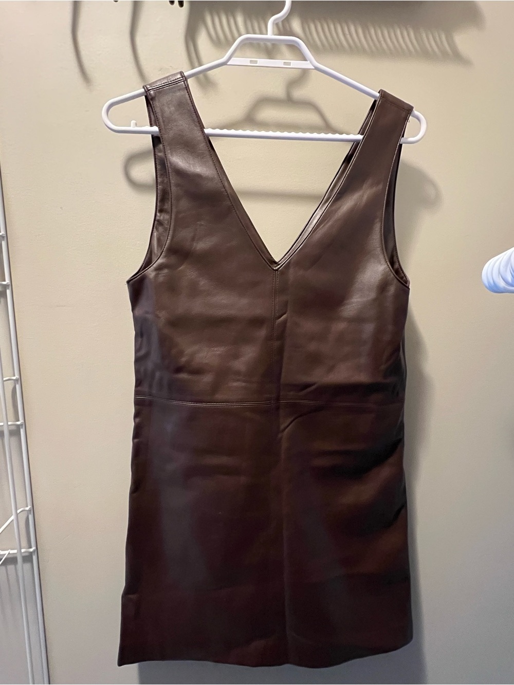 Simons Dark Brown Faux Leather V-Neck Mini Dress